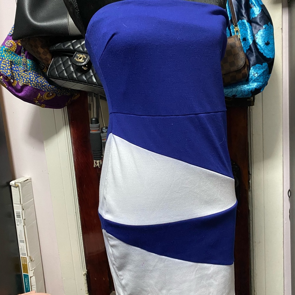 Blue and white tube dress